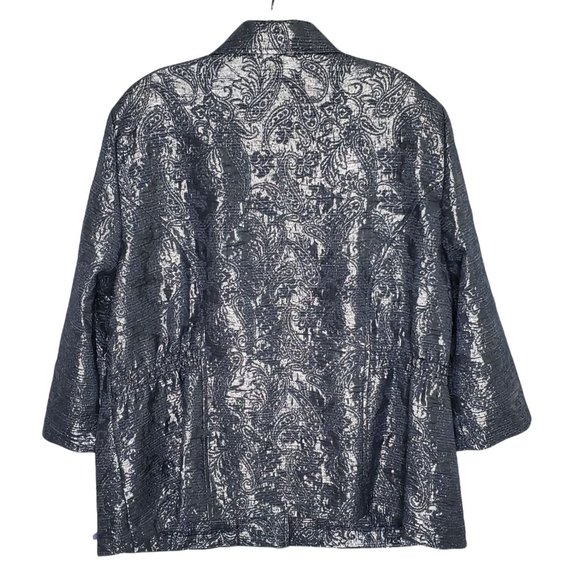 Alfred Dunner NWT Size 18 Jacket Shimmer Paisley Embroidered Button Silver Blue - Picture 3 of 8